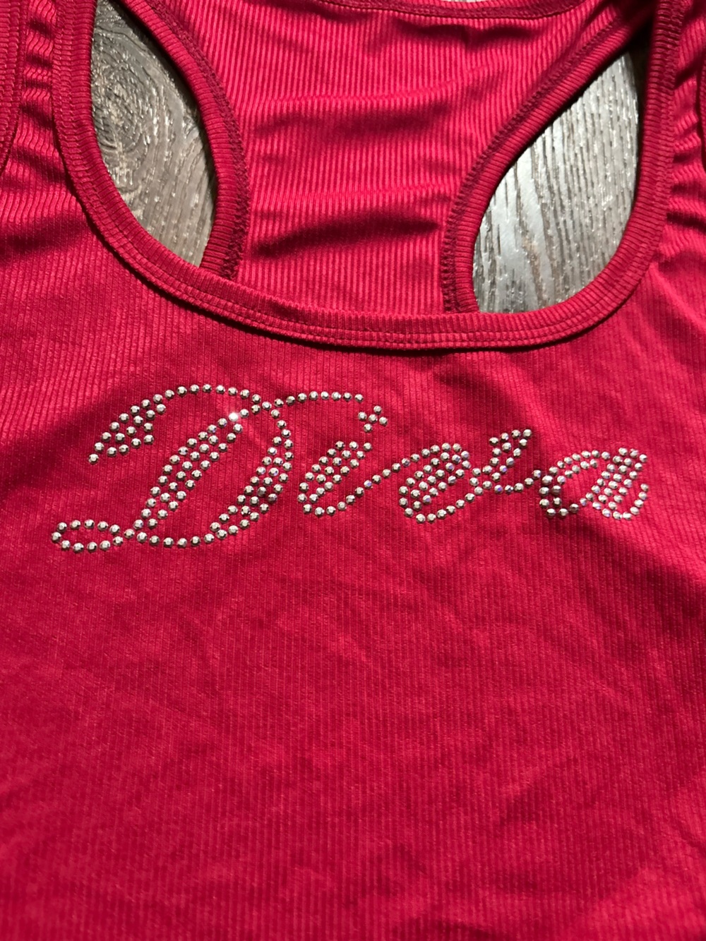 Y2K Women’s Red 'Diva' Rhinestone Racerback Ribbed Tank Top - Size Large - Picture 3 of 4